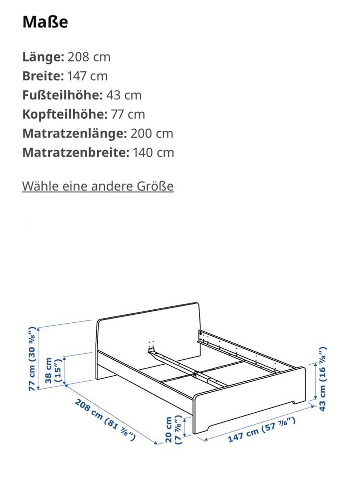 Bettgestell  ASKVOLL IKEA 140 x 200 weiß in Genthin