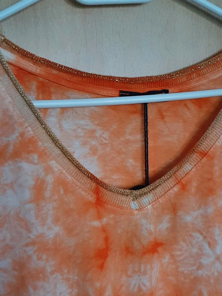 Italy Baumwoll T-Shirt orange weiß Batik Optik Knoten 38 40 42 44 in Brühl