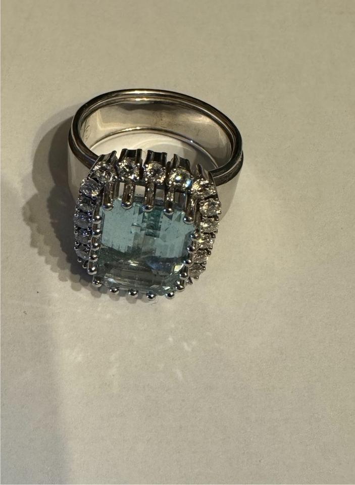 Garnitur Ring und Ohrringe 14k 585 Gold Brillanten Aquamarin in Kirkel