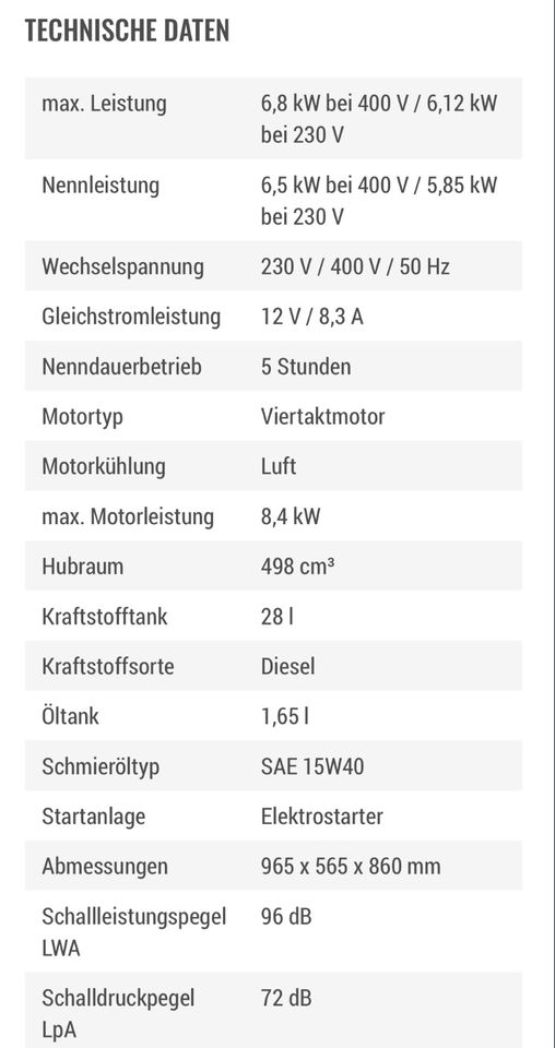 #32/05  Diesel Generator Strom 6800W in Schmidmühlen