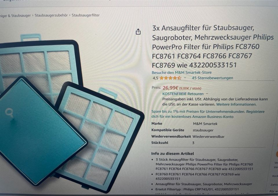 Ansaugfilter Filter für Staubsauger in Köln