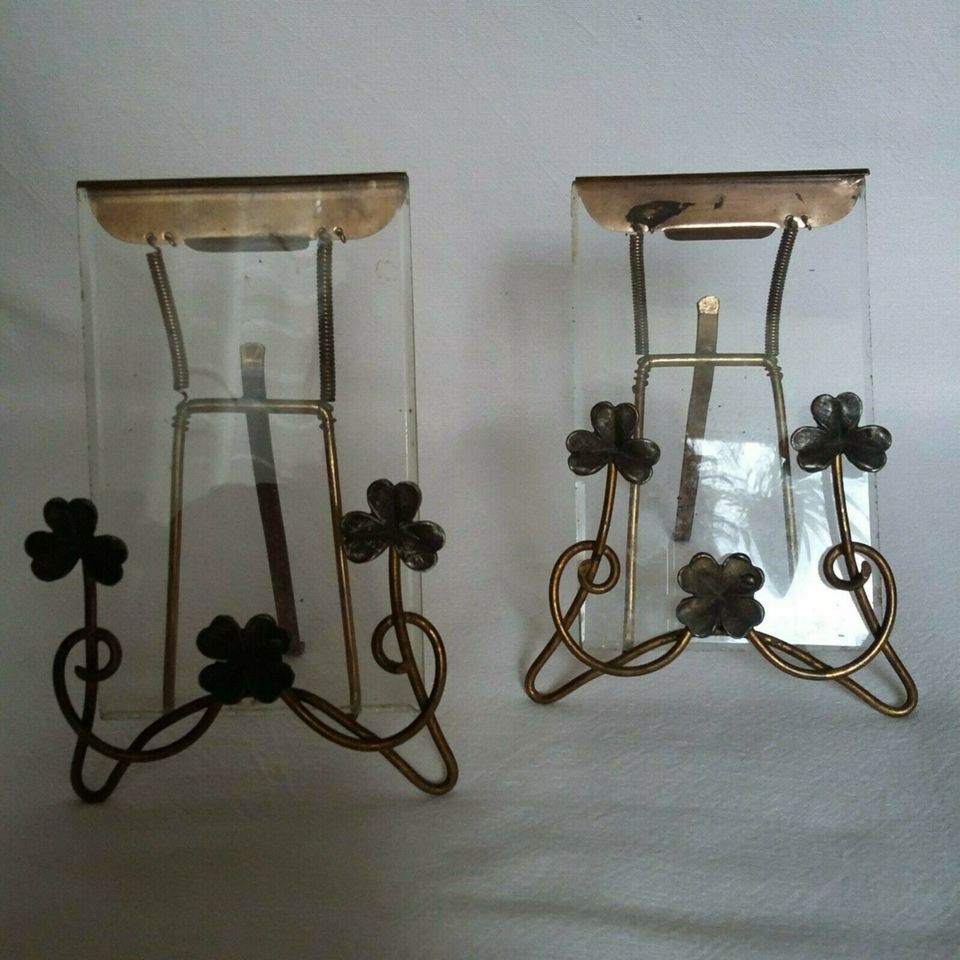 2 x antike original Glas Messing Bild Halter / Ständer um 1880 !! in Eystrup