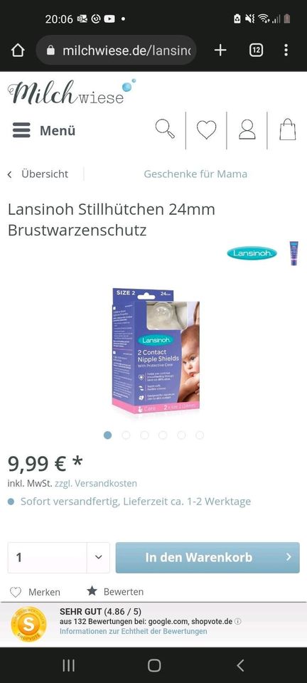 Lansinoh neu Stillhütchen 24 mm Brustwarzenschutz stillen Baby in Hamburg