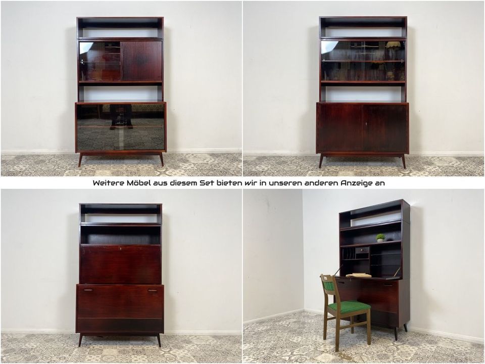 WMK Besonders schöner & gut erhaltener Mid-Century Vitrinenschrank mit Glasschiebetüren & Schubladen, Vollholz, 1961 # Vitrine Highboard Bücherschrank Bücherregal Sideboard Kommode Vintage 50er 60er in Berlin