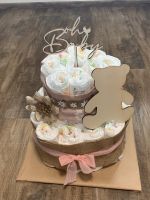 Windeltorte rosa Mädchen Bär Blume Geburt Geschenk Baby Babyparty Bayern - Triftern Vorschau