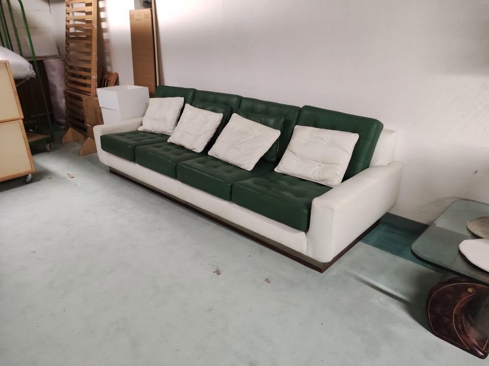 Leder Sofa Couch 4-Sitzer 280 cm Retro 80er Jahre Grün Weiss in München