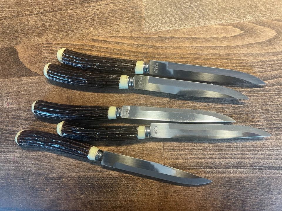 5 Vintage Steak Knives,  Stainless Steel Steakmesser Holzdesign in Wetter (Ruhr)