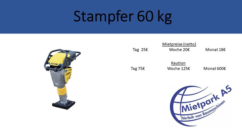 !!! Mietpark-A5 Stampfer 62 Kg Miete Mieten !!! in Mücke