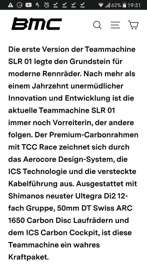 BMC Teammachine SLR 01 THREE  | Stealth | Ultegra Di2 12fach in Offenburg