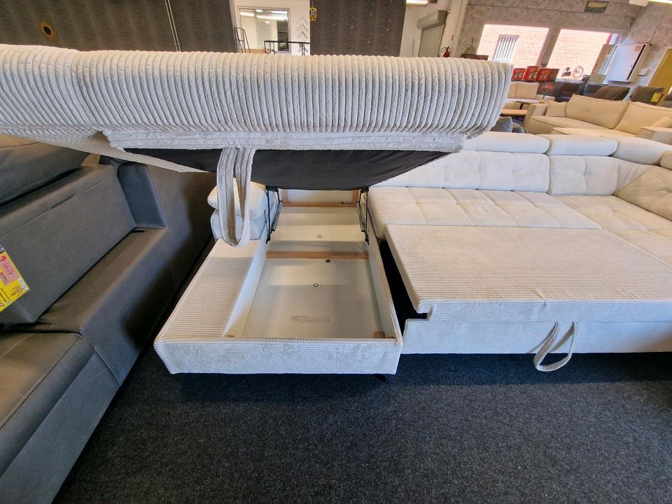 ⭐Sofa XXL- Wohnlandschaft U-Form Cord beige mit Schlaffunktion⭐ und Bettkasten Möbel Wurm in Osnabrück