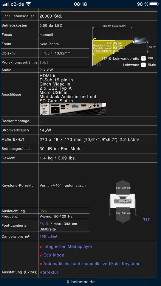 Beamer LED Optoma ML1500 DLP in Dierdorf