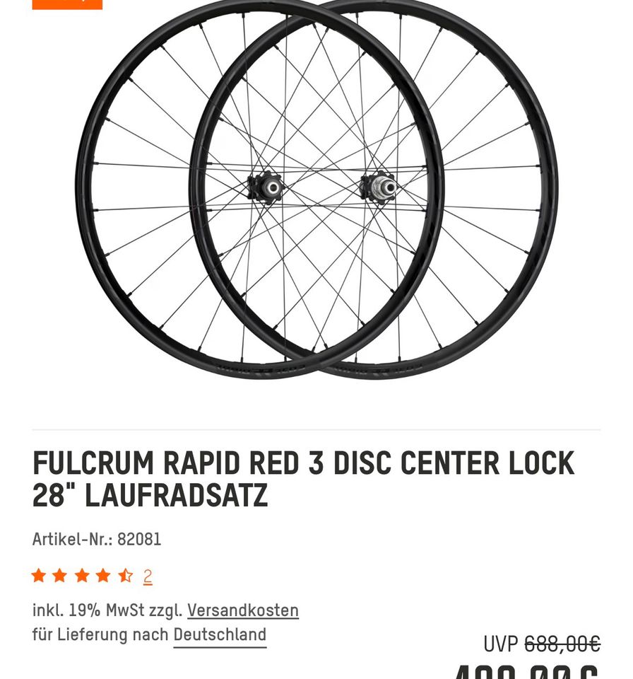 FULCRUM RAPID RED 3 DISC CENTER LOCK 28" LAUFRADSATZ gravel in Oberhausen