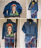 Frida Kahlo Jeansjacke Gr. M 38 40 DIY upcycling Jeans Jacke Niedersachsen - Hameln Vorschau