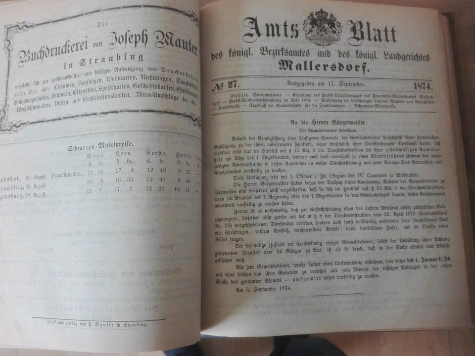 Amtsblatt Mallersdorf 1874 / Kompletter Jahrgang in Mengkofen