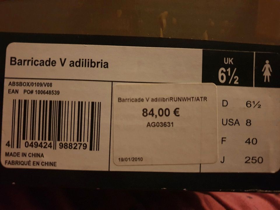 Rarität: Neue Adidas Barricade v adilibria Gr.40 Art.G03631 NP84€ in Münchhausen