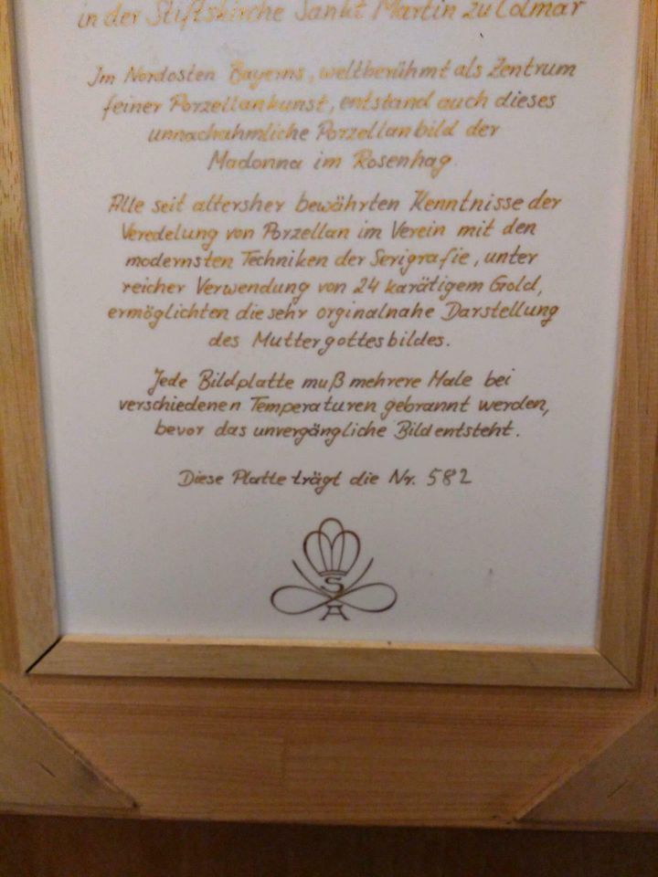 Porzellan Ikone"Bildnis der Madonna im Rosenhag" in Hochspeyer