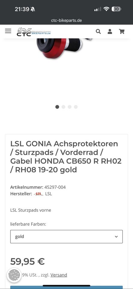 Honda CB650R Sturzpads inkl. Achsprotecktoren von LSL in Weilerswist