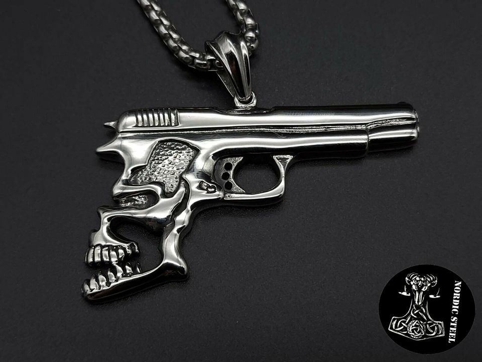 Edelstahl Zopfkette Totenkopf mit Anhänger Skull Rocker Biker