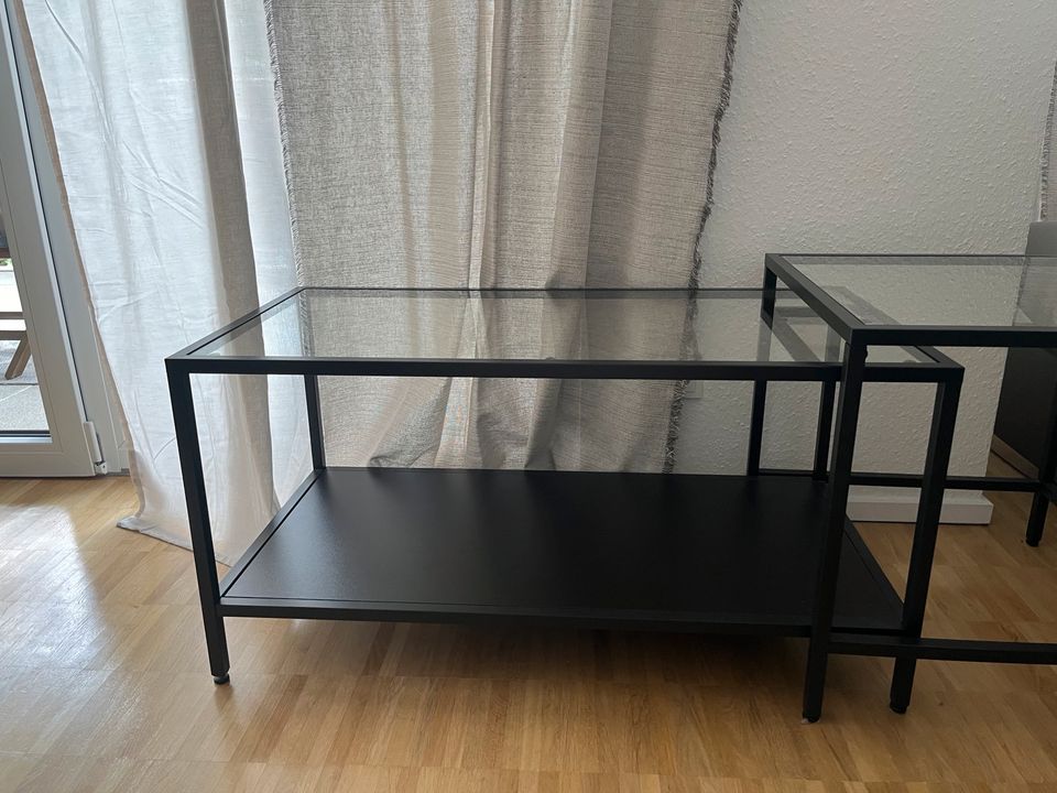 Couchtisch, 2er Set, schwarzbraun/Glas, 90x50 cm in Essen