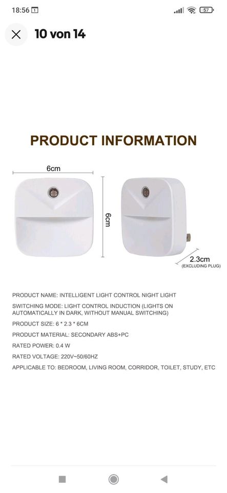 3x Nachtlicht LED für Steckdose warmweiß Lichtsteuerung in Mudau