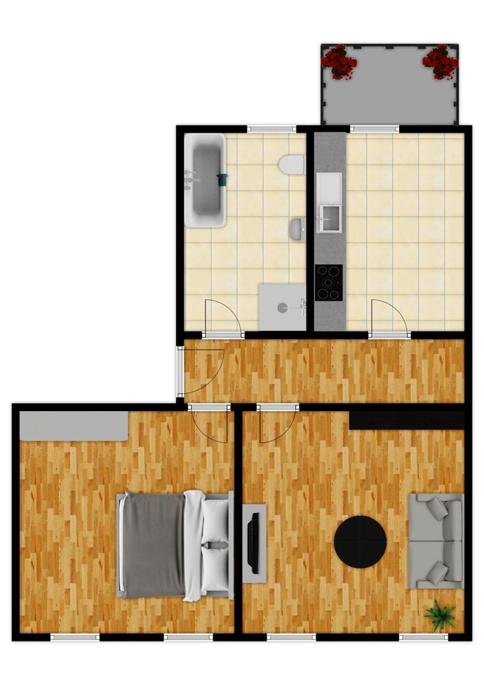 Schöne 2- Zimmerwohnung mit Fußbodenheizung+Einbauküche+Balkon+Bad mit Badewanne & Dusche+Laminat! in Dessau-Roßlau