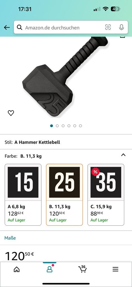 Thor Hammer  XL Kettlebell 25 Hantel Sport Gewichte in Hamburg