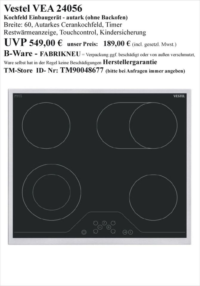 Kochfeld NEU als B-Ware Cerankochfeld Induktionskochfeld Ceranfeld Glaskeramikkochfeld Gaskochfeld Ceran Induktion Glaskeramik Einbau autark Kochplatte Gas Brenner WOKBrenner 60cm 80cm 78cm 90cm in Wolfhagen 