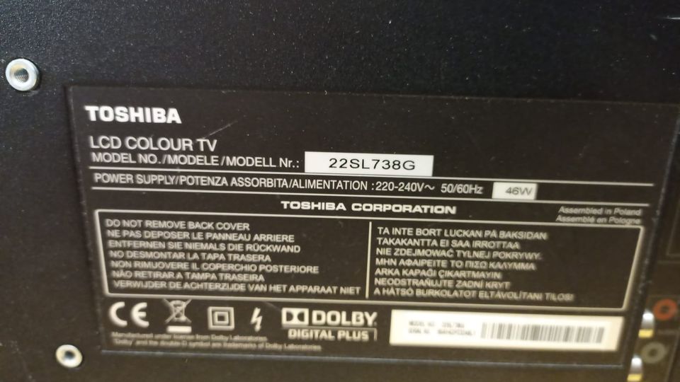 Toshiba Flachbildfernseher Regza 22SL738G 22 Zoll HD Monitor in Tirschenreuth