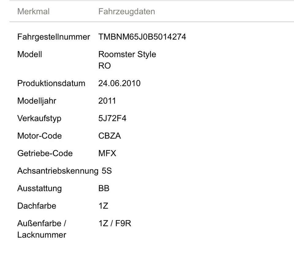 LF9R CBZA MFX Heckklappe Tür Heck Skoda Roomster Bj 2010 in Vechta