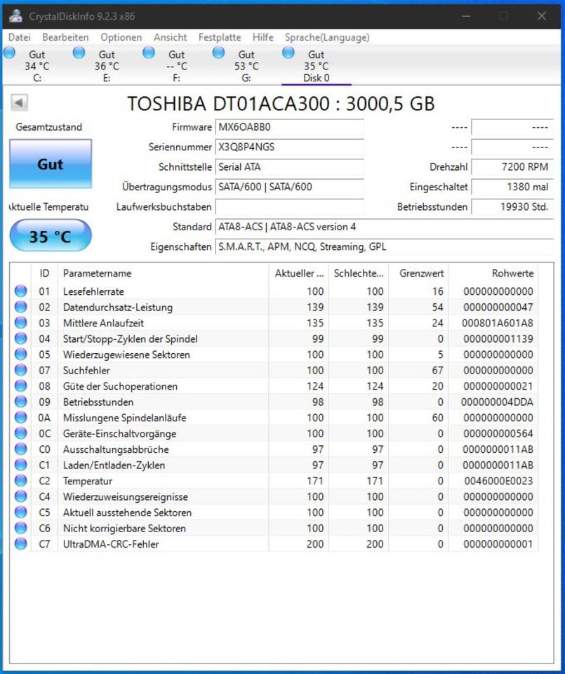 Toshiba 3TB SATA 3,5" Festplatte 7200 U/min in Hamburg