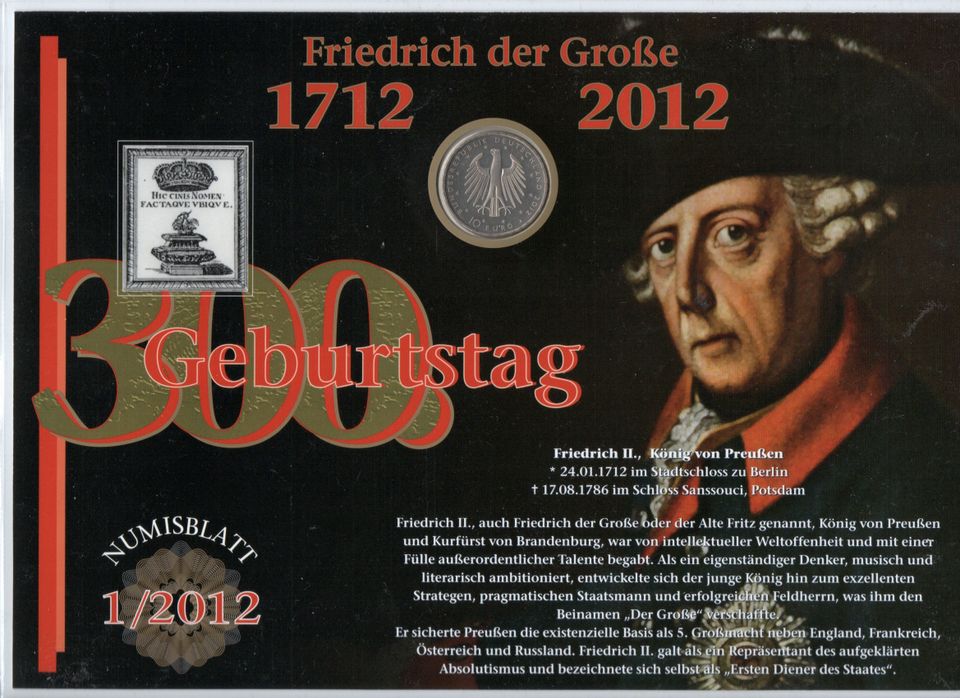 Numisblatt 1/2012 Friedrich der Große (300. Geburtstag) in Gremmendorf