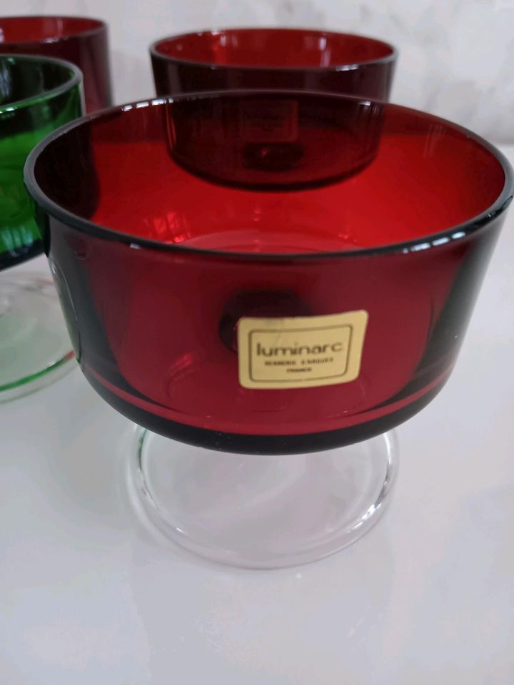 6 Luminarc Sektschalen Dessertgläser rot grün made in France 70er in Norderstedt