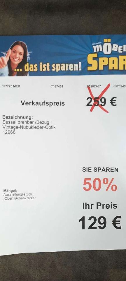 Sessel  drehbar,Bezug;Vintage-Nubukleder-Optik ,statt 259€ in Merseburg