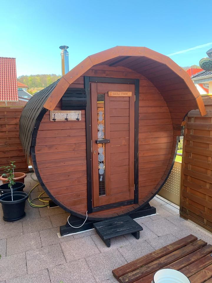 Fass-Sauna mit Vorraum 3,60м l. -2m B .Holz-Ofen Wasser Tank 50 l in Bad Driburg