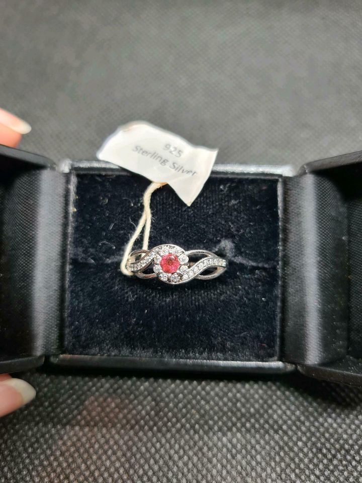 Silber Ring 925 Pink Rot Blümchen 17,2 mm Gr. 54 Juwelkerze in Jockgrim