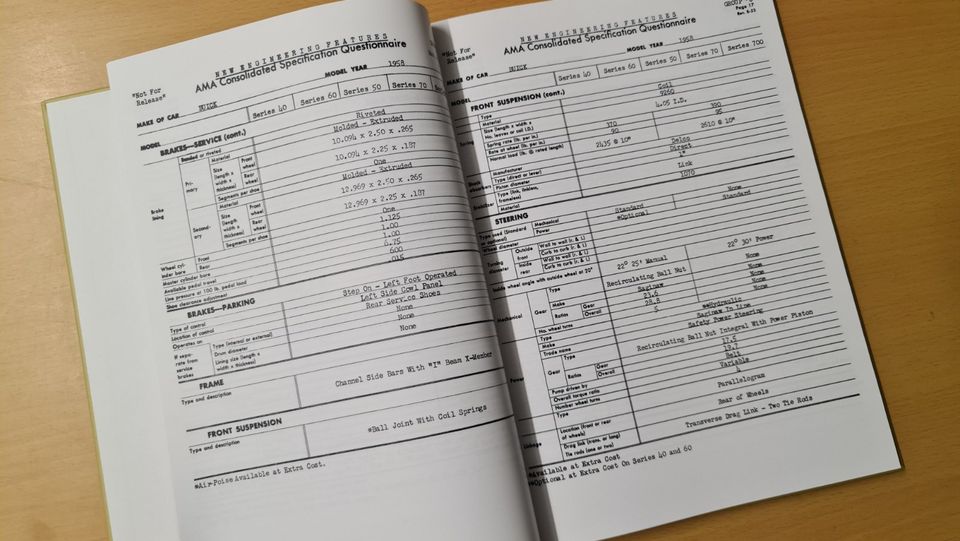 1958 Buick Engineering Data / internes Buch für neue Features in Besigheim