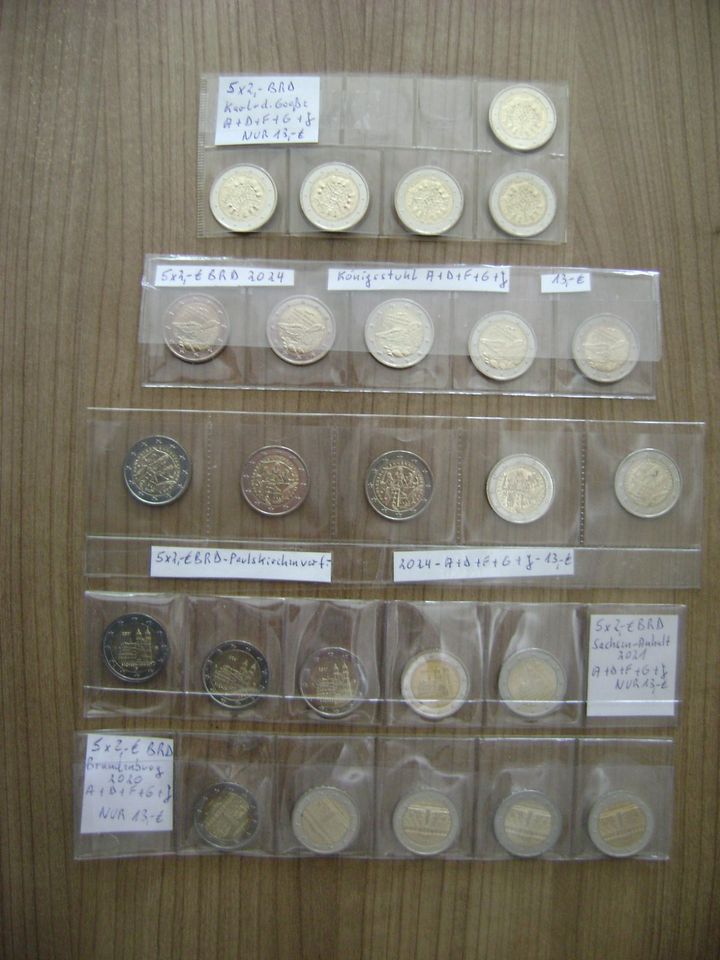 BRD 5 x 2 € Gedenkmünzen 2008-2024 unzirkuliert/bankfrisch (A-J) in Bochum