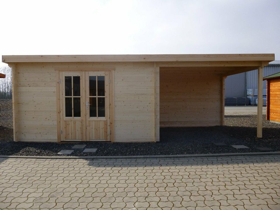 44mm Gartenhaus KÖLN 4,0 x 3,0m + 3m Terrasse, mit Boden, Isoglas in Wietmarschen