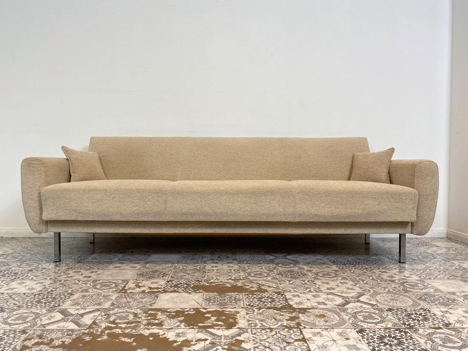 WMK Stilvolles und sehr gut erhaltenes 70er Jahre Sofa mit Bettfunktion, Bettwäschefach & weichem Originalbezug # 3er 3-Sitzer Couch Schlafcouch Schlafsofa Klappcouch Sitzgruppe Sitzgarnitur Vintage in Berlin