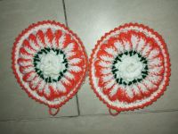 Topflappen Handarbeit vintage orange grün weiß rund Nordrhein-Westfalen - Olfen Vorschau