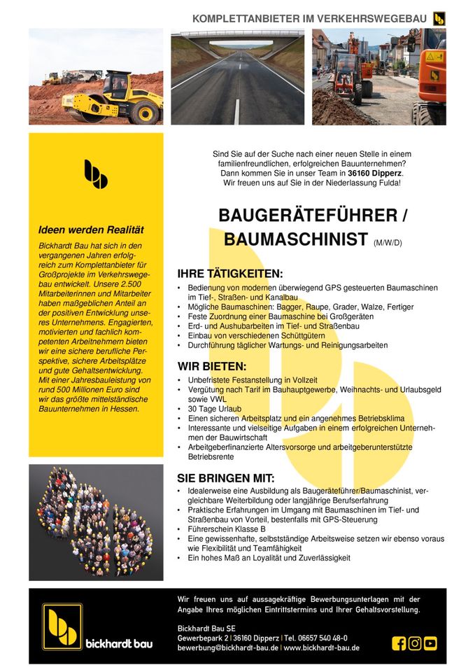 Baugeräteführer / Baumaschinist (m/w/d) in Dipperz