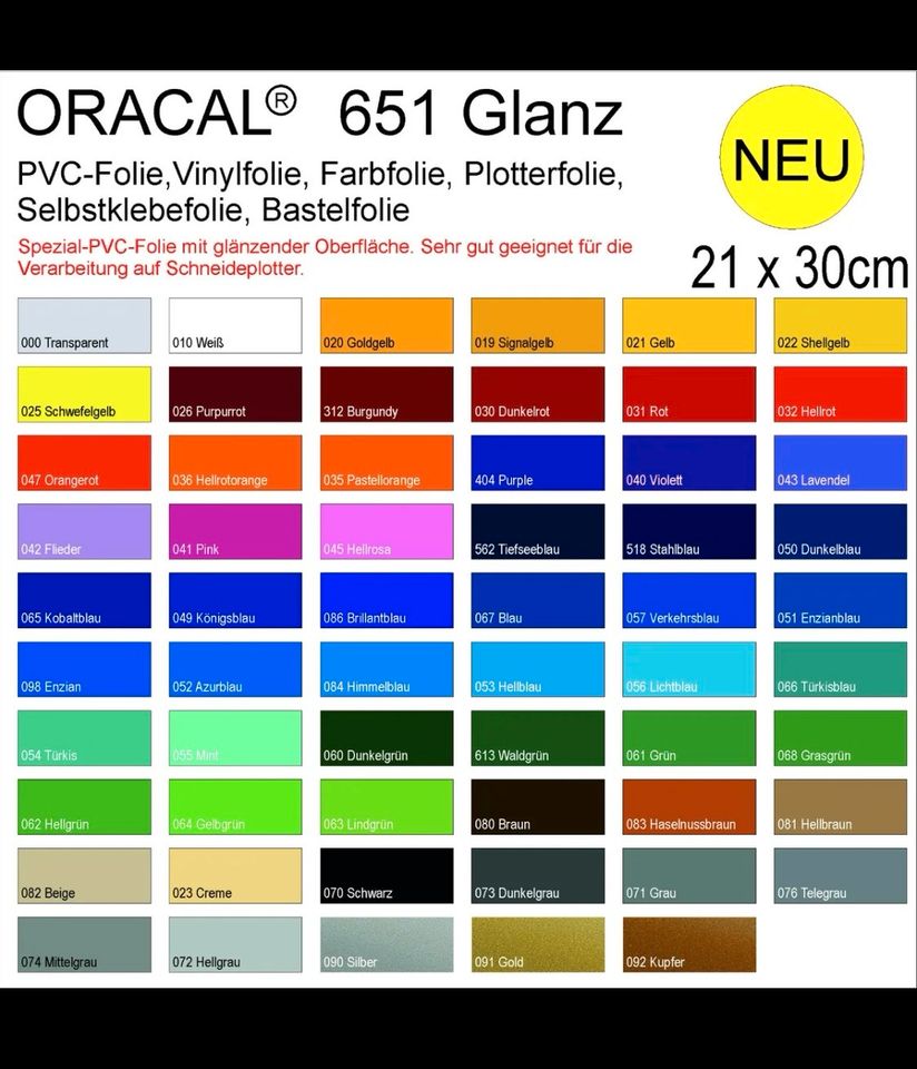 Oracal 621/651 Plotter Folie 21x30 cm in Hartheim