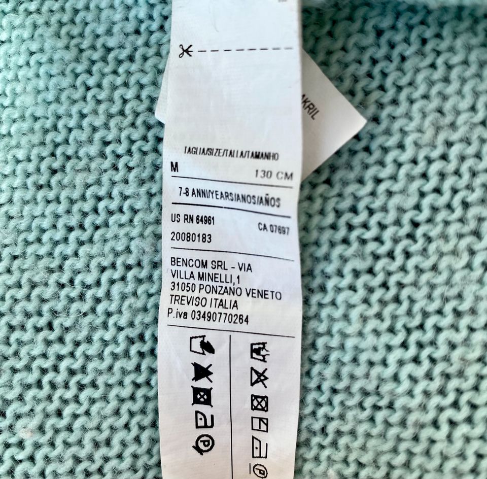 Benetton Girls Frühling Strickpullover Mintgrün 130 cm 7-8J in Füssen