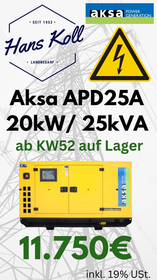 Angebot! Aksa APD25A 20kW Notstromaggregat Notstromgenerator Feuerwehr in Meggerdorf