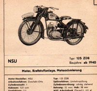 NSU 125 ZDB ab 1940 Datenblatt - original Baden-Württemberg - Schopfheim Vorschau