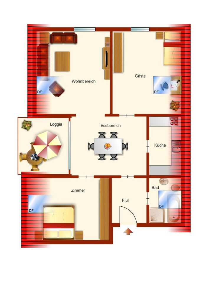 LICHTDURCHFLUTETE WOHNUNG MIT SONNIGER DACHLOGGIA – EINZELGARAGE UND GARTENANTEIL in Heilbronn