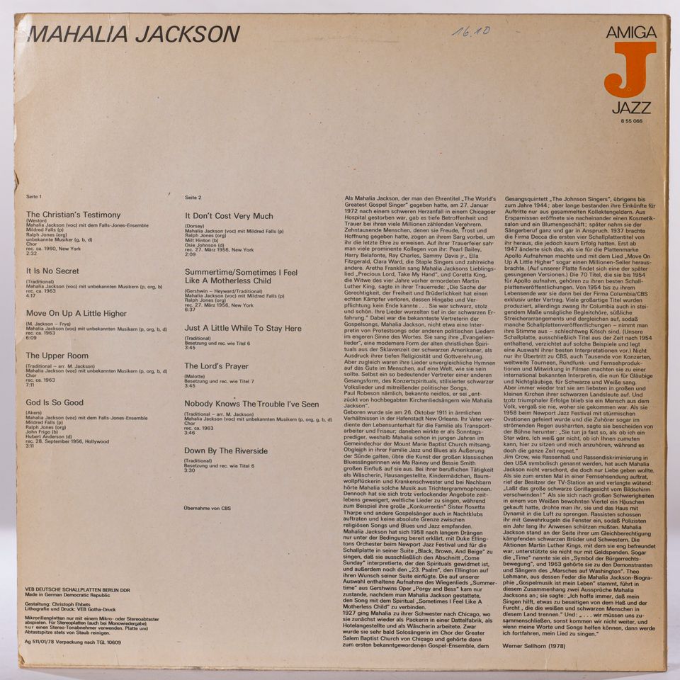 Mahalia Jackson / Jazz / LP / Amiga in Hannover