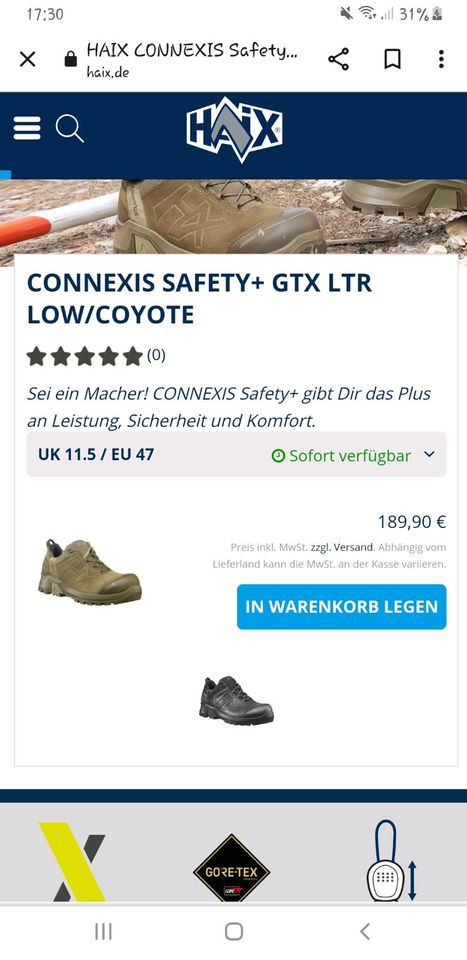 HAIX CONNEXIS SAFETY+ GTX LTR LOW/COYOTE 47 11,5 in Wacken