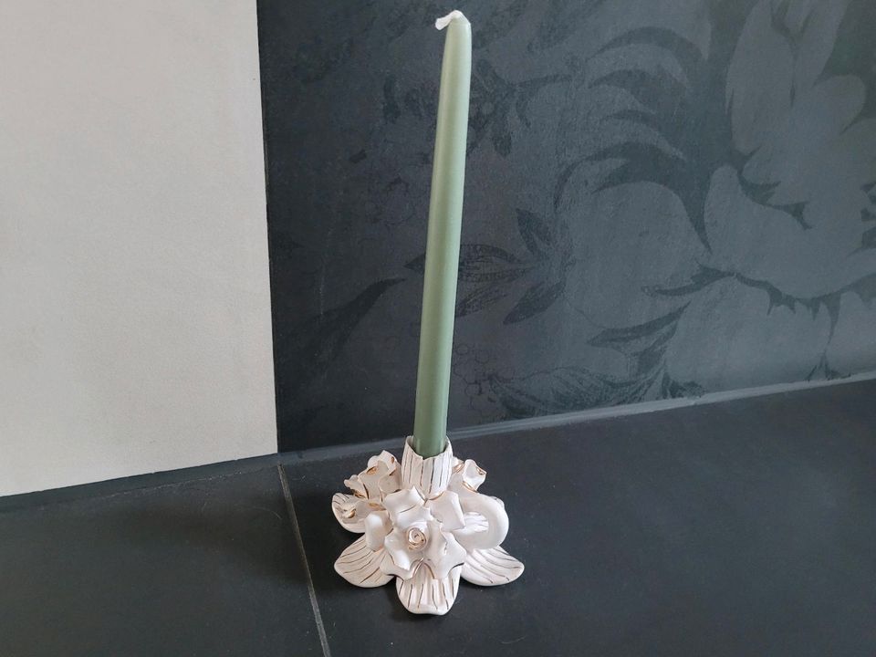 Kerzenständer Kerzenhalter Rose Porzellan Gold weiß vintage 80er in Hude (Oldenburg)