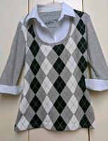 Shirt grau mit Rautenmuster und Bluseneinsatz Gr. M von C&A Berlin - Marienfelde Vorschau